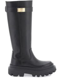 Dolce & Gabbana - Leren Boots Met Logoed Plaquee - Lyst