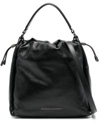 Brunello Cucinelli - Soft Leather Bucket Bag With Precious Details - Lyst