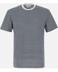 Lacoste - Marine Gestreepte Katoenen T -shirt - Lyst
