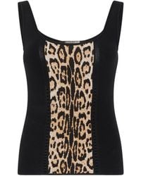 Roberto Cavalli - Stretchtop Mit Einsatz Jaguar Skin - Lyst