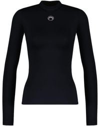 Marine Serre - Moon Logo Strass Highneck T-shirt Nylon Zwart - Lyst