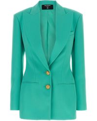 Balmain - Double-Breasted Blazer With Logo Buttons Blazer And Suits Celeste - Lyst