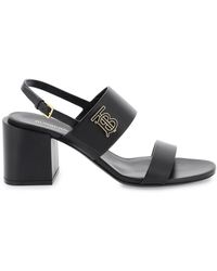 Burberry - Leather Sandals With Monogram - Lyst