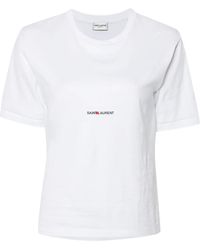 Saint Laurent - Tops ,Wit ,Classic T-Shirt Small Wordmark Logo - Lyst