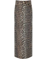Ganni - Falda de mezclilla larga con estampado de leopardo - Lyst