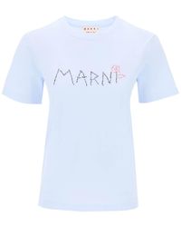 Marni - Hand Geborduurd Logo T -shirt - Lyst