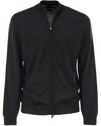 BOSS - Virgin Wool Knitted Cardigan With Zip - Lyst