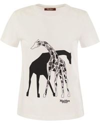 Max Mara Studio - Rita Cotton T -shirt Met Afdrukken - Lyst