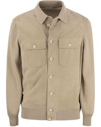 Brunello Cucinelli - Suede Shirt Style Cardigan With Pockets - Lyst