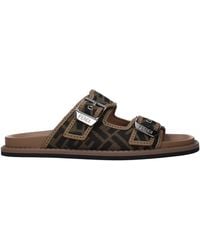 Fendi - Ciabatte E Zoccoli Uomo Tessuto Marrone/Nero - Lyst