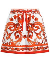 Dolce & Gabbana - Dolce & Gabbana Poplin Shorts With Majolica Print - Lyst