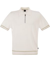 BOSS - Linen And Viscose Polo Shirt With Zip And Contrast Trims - Lyst