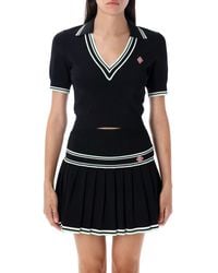 CASABLANCA - Viscose V-Neck Polo Shirt - Lyst