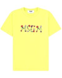 MSGM - Msgm Logo-Embroidered Cotton T-Shirt - Lyst