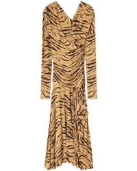 Ganni - Long Dress With "zebra" Print - Lyst