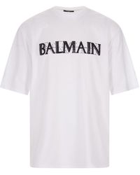 Balmain - T-shirt Met Kristallen Logo - Lyst