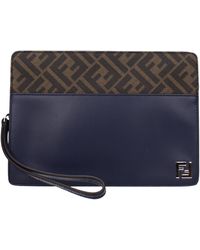 Fendi - Pochette Standing Man Fabric Blue/Tobacco - Lyst