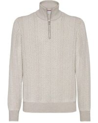 Brunello Cucinelli - Pullover mit Fischgrätenmuster - Lyst