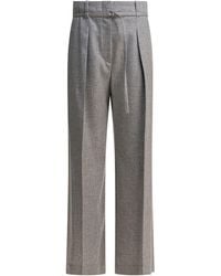 Brunello Cucinelli - Grijze Wijde Wollen Broek - Lyst