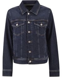 7 For All Mankind - Stretch Denim Jacket With Button Fastening - Lyst