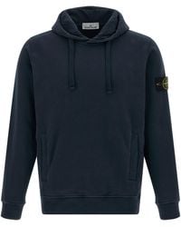 Stone Island - Logo Badge Hoodie Felpe Blu-Uomo - Lyst