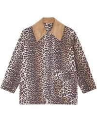 Ganni - Canvas Midi Leopard Print Jacket - Lyst