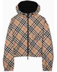 Burberry - Reversible Sand Coloured Cropped Jacket With Check Pattern - Lyst