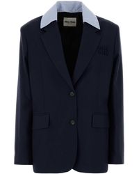 Miu Miu - Navy Blue Wool Blazer - Lyst