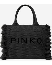 Pinko - Bast-Einkaufstasche mit Logo - Lyst