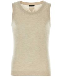 Prada - Melange Sand Cashmere Tank Top - Lyst