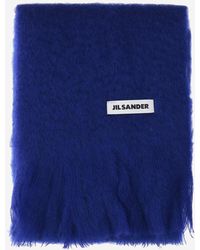 Jil Sander Fringed Mohair And Wool-blend Scarf in Red | Lyst