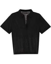 Majestic - Cropped Linen Stretch Polo With V Neck - Lyst