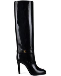 Saint Laurent - Diane Kniehohe Stiefel Aus Glanzleder Mit Schnalle - Lyst