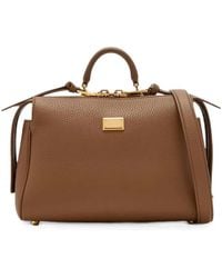 Dolce & Gabbana - Dolce & Gabbana Vittoria Leather Tote Bag With Logo Plaque - Lyst