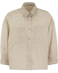 Brunello Cucinelli - Camicia di lino di lino di con abbagliante colletto magnolia - Lyst