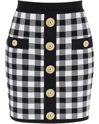 Balmain - Gingham Knit Mini jupe avec boutons en relief - Lyst