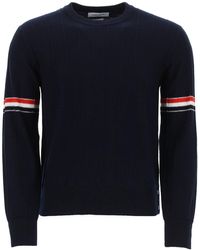 Thom Browne - Crew Neck Sweater With Tricolor Intarsia - Lyst