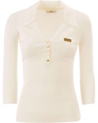Elisabetta Franchi - Micro Cable Knit Polo Shirt - Lyst