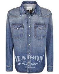 MM6 by Maison Margiela - Logo Print Denim Overshirt - Lyst
