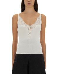 Self-Portrait - Ribbed Top With Lace Trim - Lyst