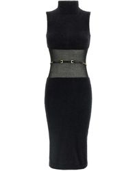 Elisabetta Franchi - Gauze Insert Dress Abiti Nero-Donna - Lyst
