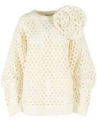 Blumarine - Ivory Openwork Wool Cardigan - Lyst