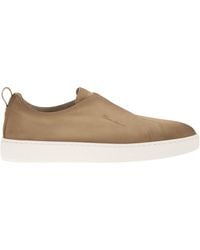 Santoni - Suede Leather Slip-On Trainers With Rubber Sole - Lyst