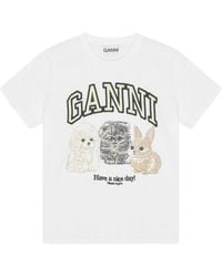Ganni - 'white Animal Print' T -shirt - Lyst