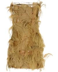 The Attico - Strapless Lace And Mesh Mini Dress With Fringe - Lyst