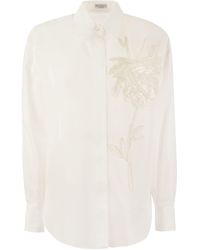 Brunello Cucinelli - Cotton Organza Shirt With Dazzling Magnolia Embroidery - Lyst