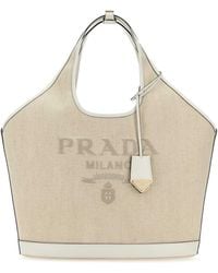 Prada - Sand Canvas Shopping Bag - Lyst