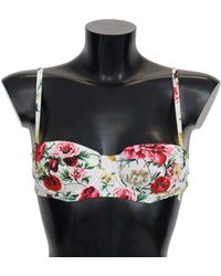 Dolce & Gabbana Traje de baño con estampado floral blanco Ropa de playa Bikini Tops - Negro