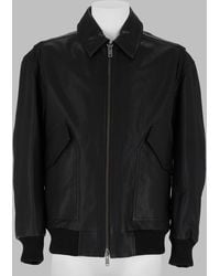 BOSS - Leather Zip Front Jacket With Ribbed Trim - Lyst