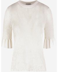 Jil Sander - Viscose Blend T-Shirt With Ruffled Sleeves - Lyst